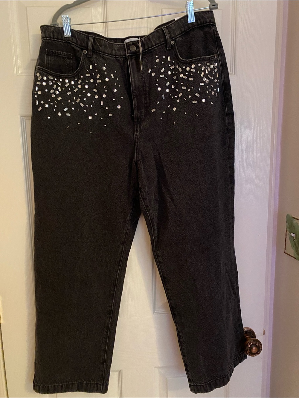 LOFT Black Cropped Jeans with Silver Embellishments